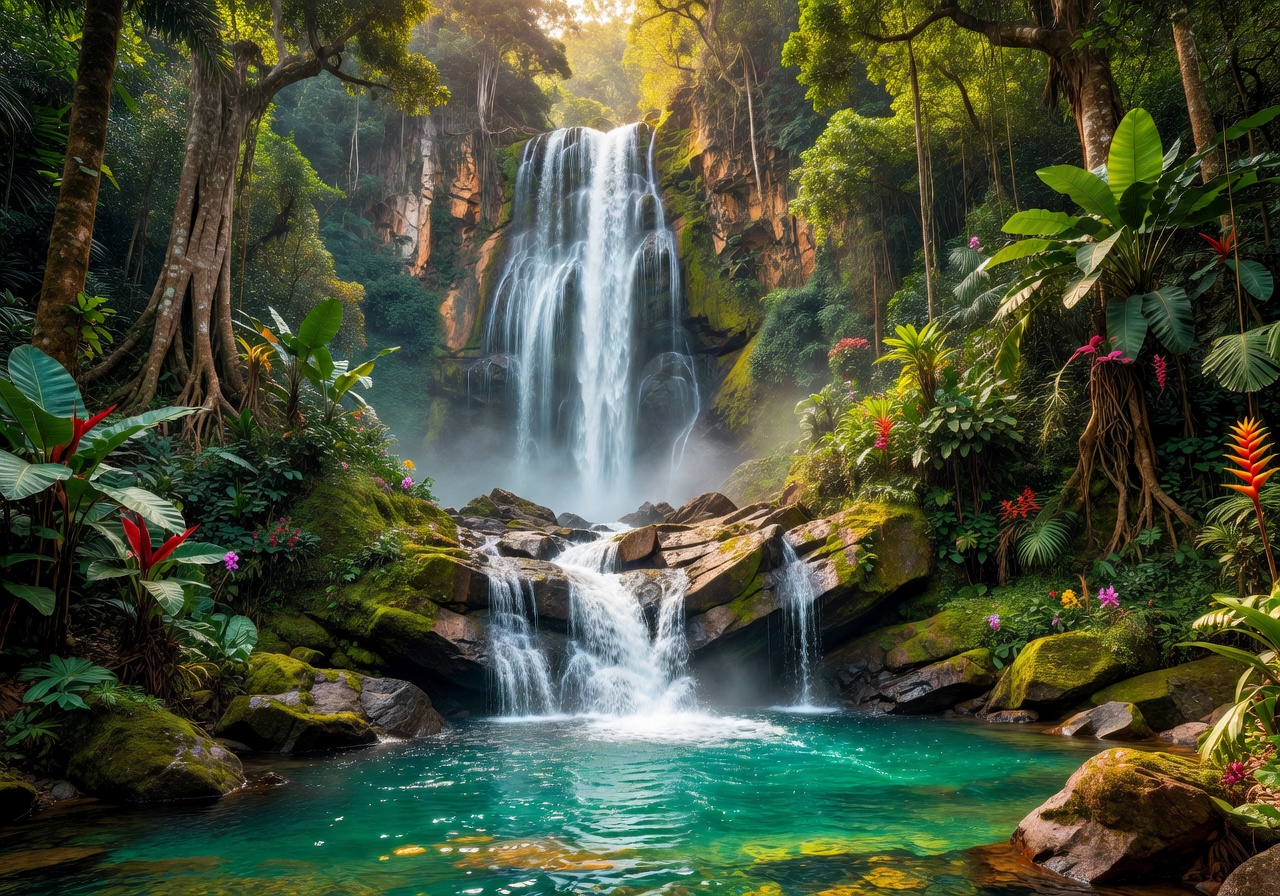 Beautiful exotic Caribbean waterfall