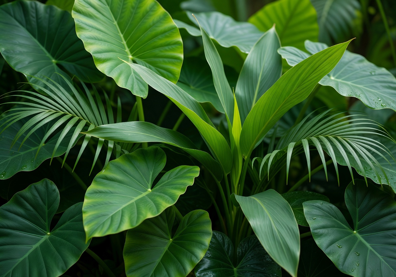 Tropical green leaves layered elegantly